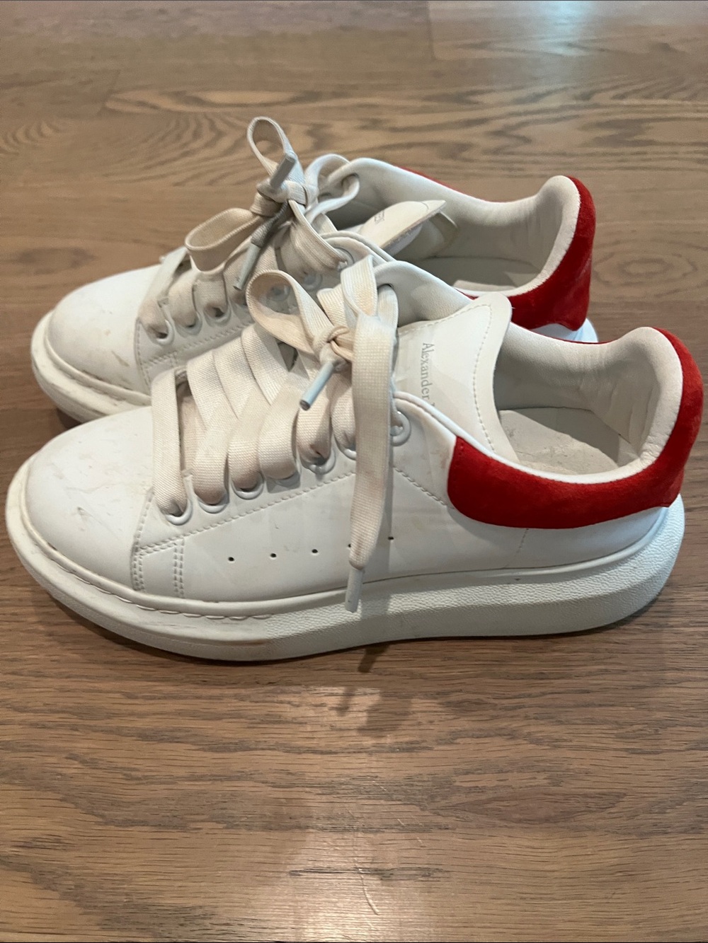 Red and  White Leather Sneakers with Red Heel Accent size 37